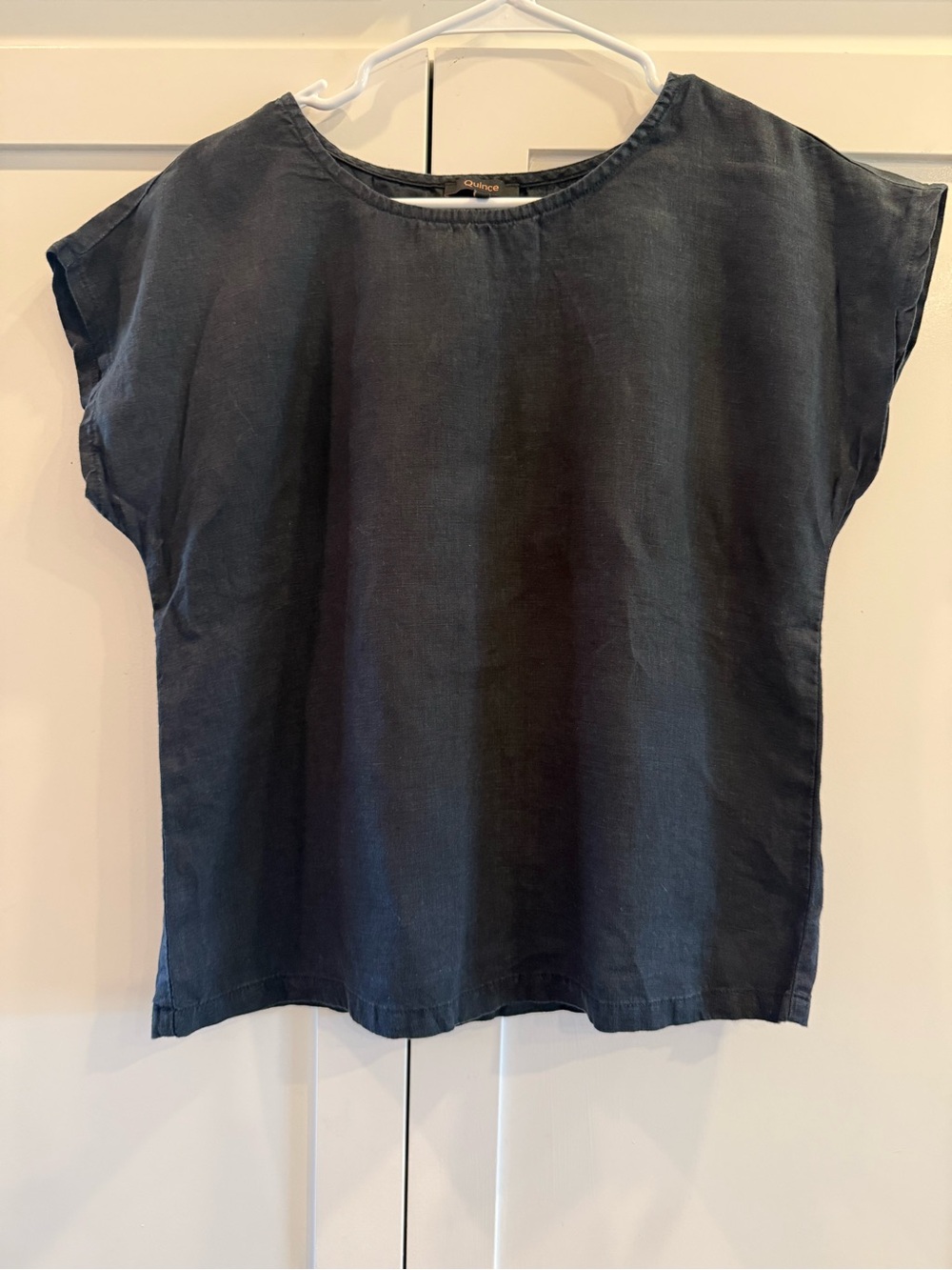 Quince Black 100% Linen Relaxed Boxy Cap Sleeve Top Size Small